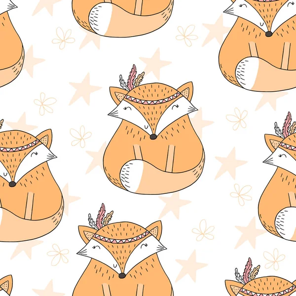 Vector dibujado a mano patrón sin costura lindo con Cute Fox — Archivo Imágenes Vectoriales
