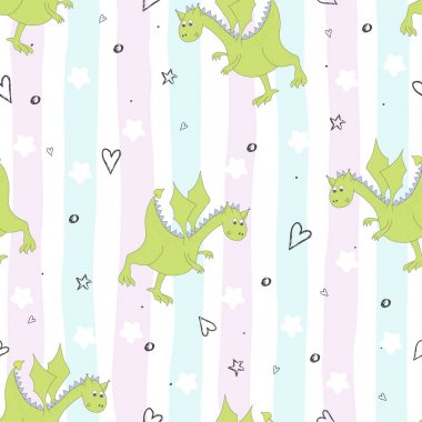 Şirin el çekilmiş Dikişsiz desen komik ejderha ile