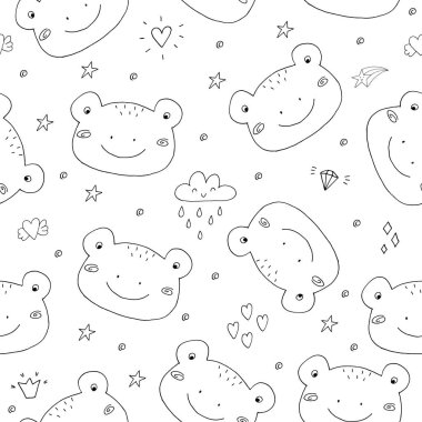 Komik kurbağa ile şirin seamless modeli. vektör çizim