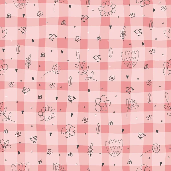Χαριτωμένο χέρι συντάσσονται χωρίς συγκόλληση μοτίβο με λουλουδάτο μοτίβο. διάνυσμα γράμματα — Διανυσματικό Αρχείο