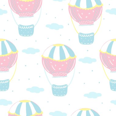 Vektör seamless modeli ile renkli hava balon gökyüzünde