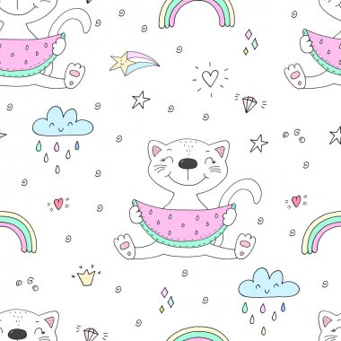 Şirin kediler renksiz desenli arka plan