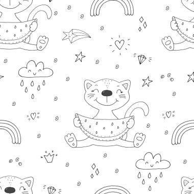 Şirin kediler renksiz desenli arka plan