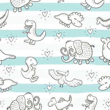 Komik dinozorlar ile şirin seamless modeli. vektör çizim.