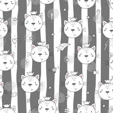 Şirin küçük kedi ile Seamless modeli. vektör çizim
