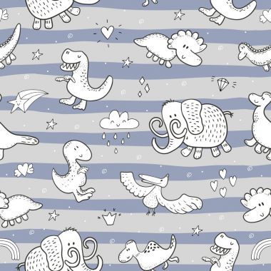 Komik dinozorlar ile şirin seamless modeli. vektör çizim.