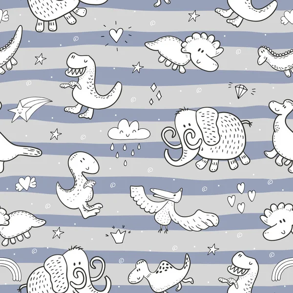 Komik dinozorlar ile şirin seamless modeli. vektör çizim.