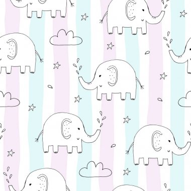 Komik fil ile şirin seamless modeli. vektör çizim
