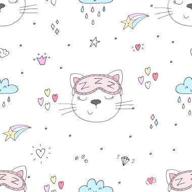 Şirin küçük kedi ile Seamless modeli. vektör çizim