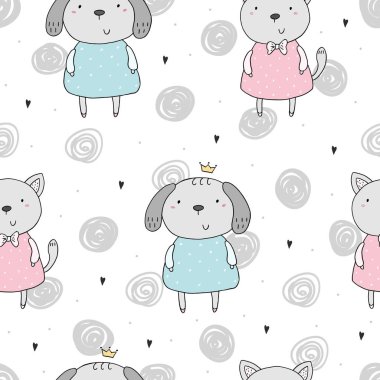 Seamless modeli ile şirin küçük köpek. vektör çizim