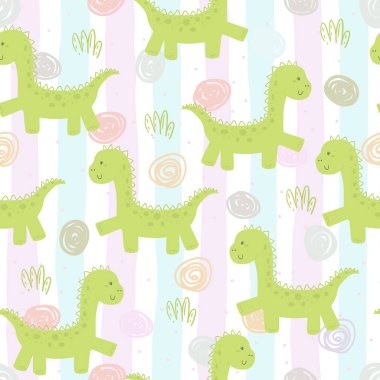 Komik dinozorlar ile şirin seamless modeli. vektör çizim.