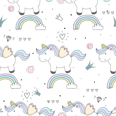 şirin tek boynuzlu at vektör desen