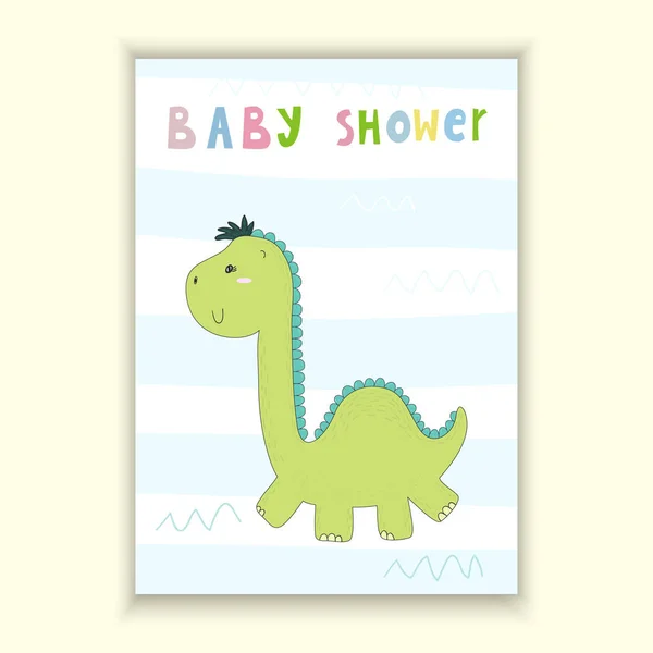 Дитяча душова картка. Мила намальована листівка з динозавром. Шаблон друку — стоковий вектор