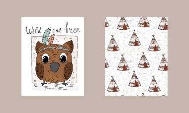 Hand drawn vector illustration with Cute vector owl clipart