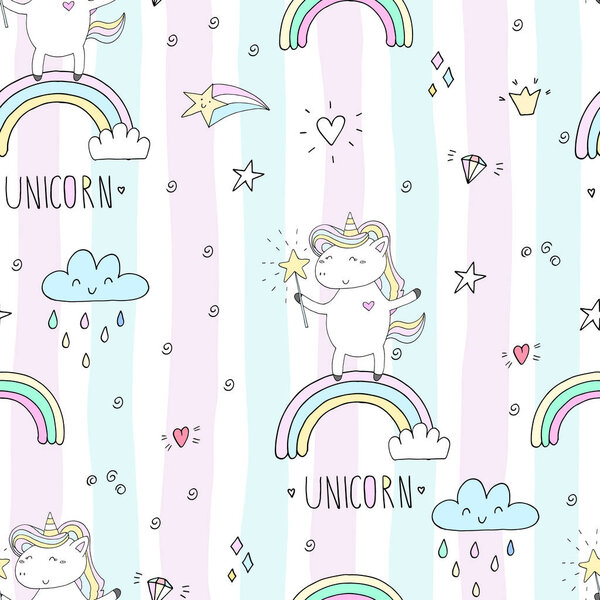 Lindo patrón de vector unicornio — Vector de stock