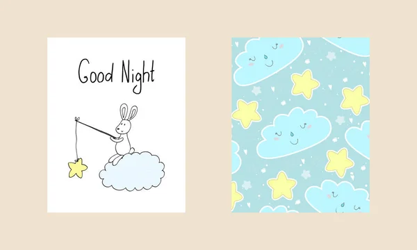 Buenas noches tarjeta vectorial con conejo lindo. impresión vectorial — Archivo Imágenes Vectoriales