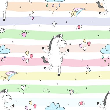 Komik midilli ile şirin seamless modeli. vektör çizim