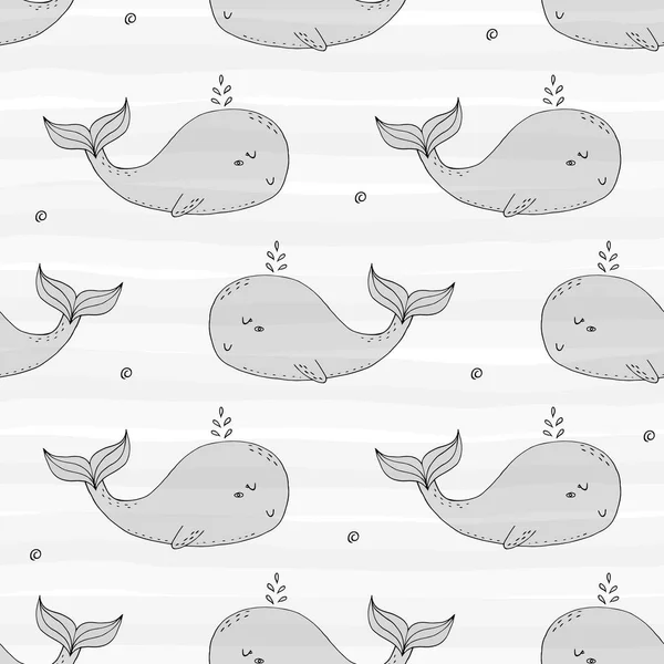 Cute background with cartoon whales. Baby shower design. — Stockvector