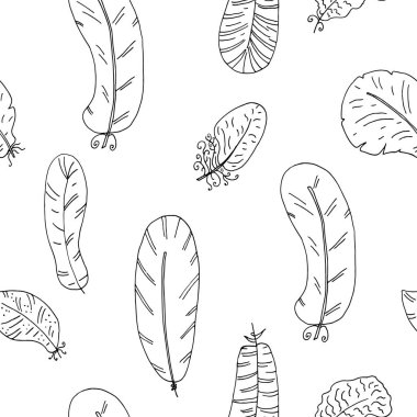 Elle çizilmiş seamless modeli tüyleri ile. vektör çizim.