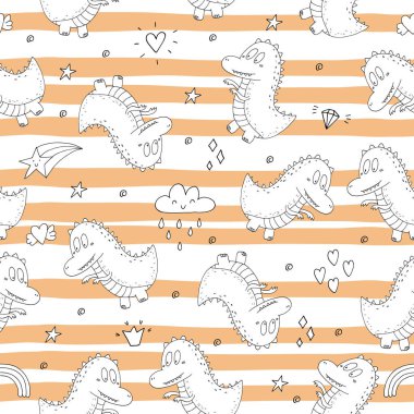 Komik dinozorlar ile şirin seamless modeli. vektör çizim.