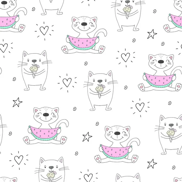 Chats mignons fond de motif sans couture coloré — Image vectorielle