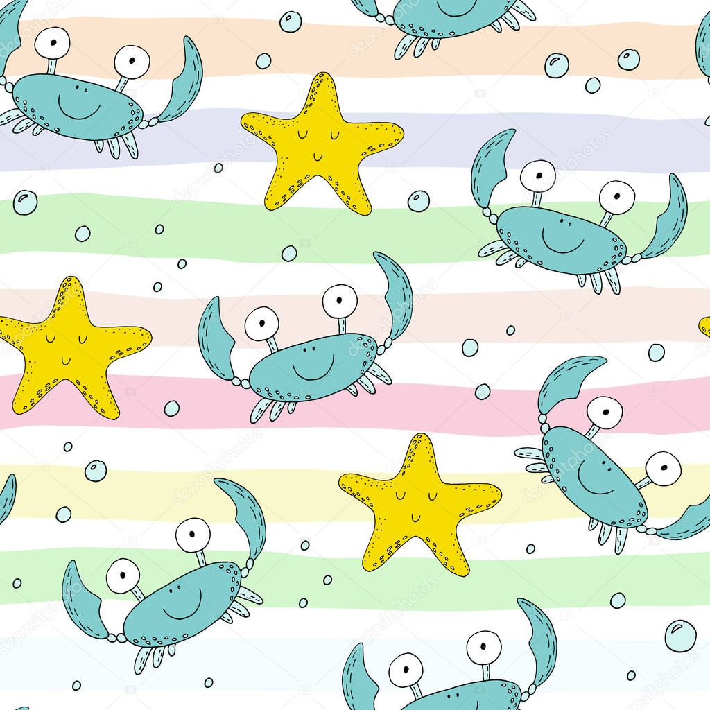 seamless pattern with cute crabs.
