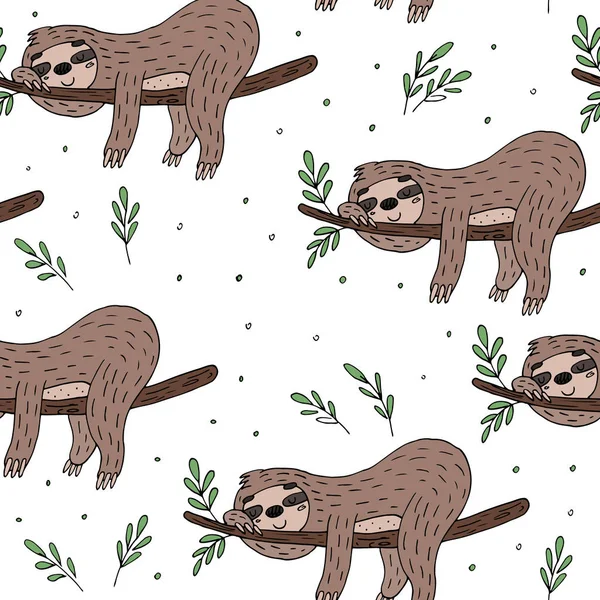 Бесшовный рисунок с милым рисунком ленивца — стоковый вектор