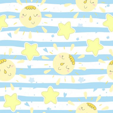 sorunsuz güneş ve yıldızlar desen vektör çizim