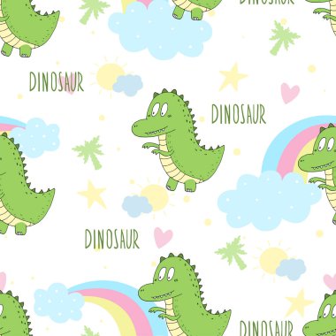 Komik dinozorlar ile şirin seamless modeli. vektör çizim.