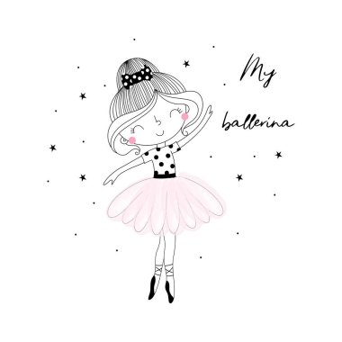 Şirin el şirin küçük balerin vektör çizim ile çekilmiş.