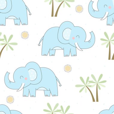 Komik fil ile şirin seamless modeli. vektör çizim