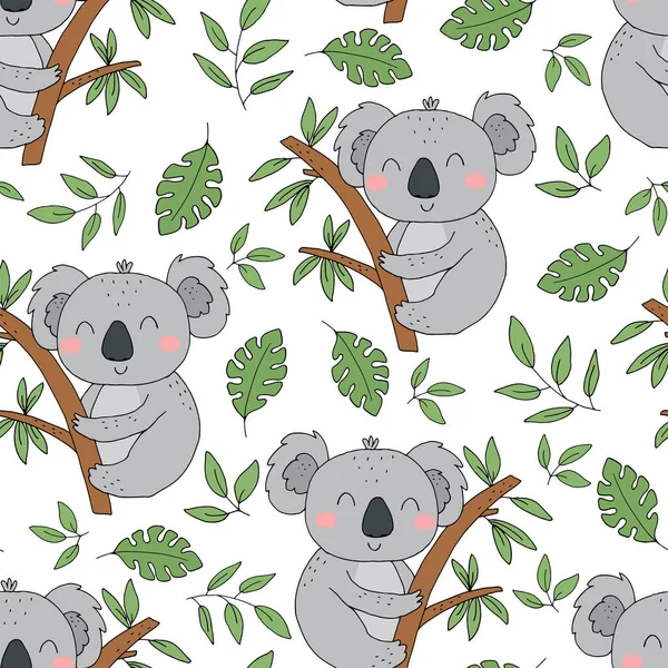 Kusursuz desen. Tatlı karakter - uyuyan hayvan bebek Koala. Bebek partisi için vektör baskısı.
