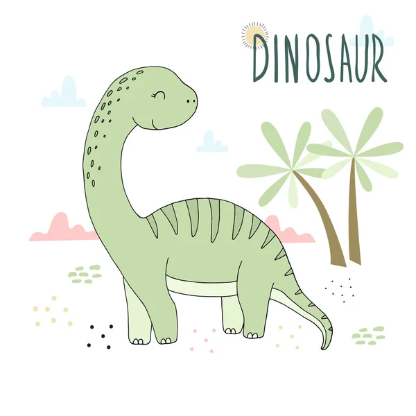 Lindo dinosaurio dibujado a mano ilustración. impresión vectorial — Vector de stock