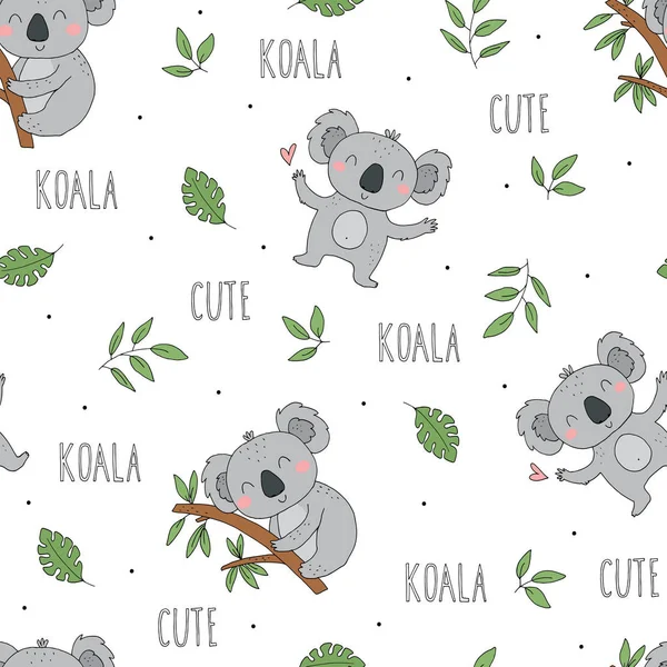 Kusursuz desen. Tatlı karakter - uyuyan hayvan bebek Koala. Bebek partisi için vektör baskısı.