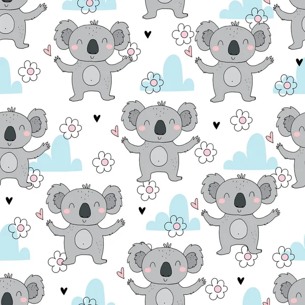 Patrón sin costuras. Lindo personaje - bebé animal dormido Koala oso. Impresión vectorial para ducha de bebé . — Archivo Imágenes Vectoriales