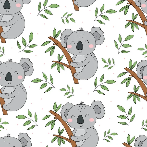 Seamless pattern. Cute character - sleeping animal baby Koala bear. Vector print for baby shower. — Stock Vector