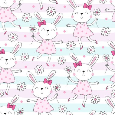 Sevimli küçük tavşan ile Seamless modeli. vektör çizim
