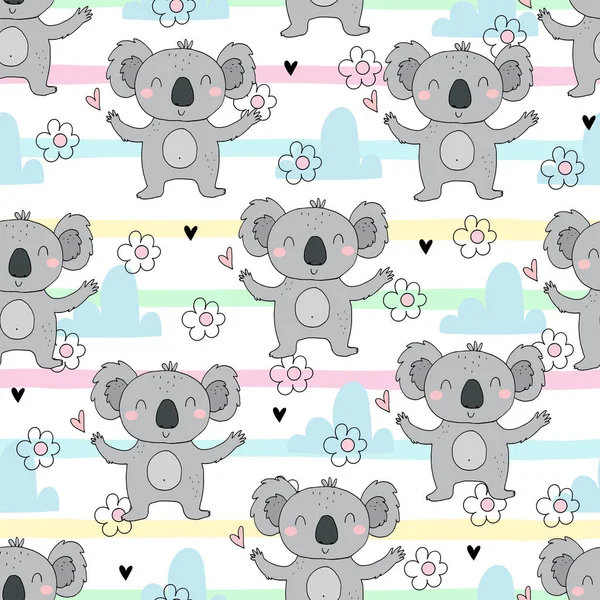 Modèle sans couture. Caractère mignon bébé animal endormi Koala ours. Impression vectorielle pour baby shower . — Image vectorielle