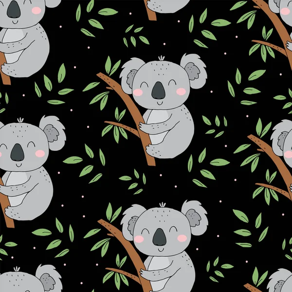 Seamless pattern. Cute character - sleeping animal baby Koala bear. Vector print for baby shower. — Stock Vector