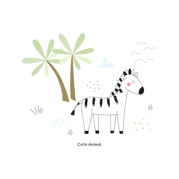 Illustrazione di carino mano disegnato vettore animale africano, zebra. Illustrazione vettoriale. stampa vettoriale . — Vettoriale Stock