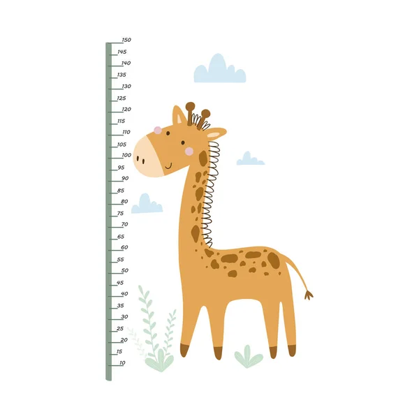 Dibujado a mano linda jirafa vector ilustración. Dibujos animados jirafa vector de impresión. Decor Sticker Mediciones de póster — Archivo Imágenes Vectoriales