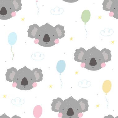 Küçük sevimli bir koalayla kusursuz bir desen. Vektör çizimi. Koala ile vektör baskısı
