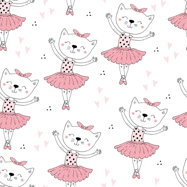 손으로 Cat Ballerina Illustration Children Print Shirt — 스톡 벡터