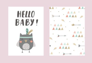 Güzel baskı Boho tarzı. Şirin küçük hayvanlarla kusursuz desen. Vektör çizimi. Hayvanlı vektör izi. Bebek hediye kartı tasarımı.