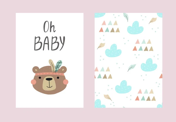 Cute Print Boho Style Seamless Pattern Cute Little Animals Vector — Stock Vector