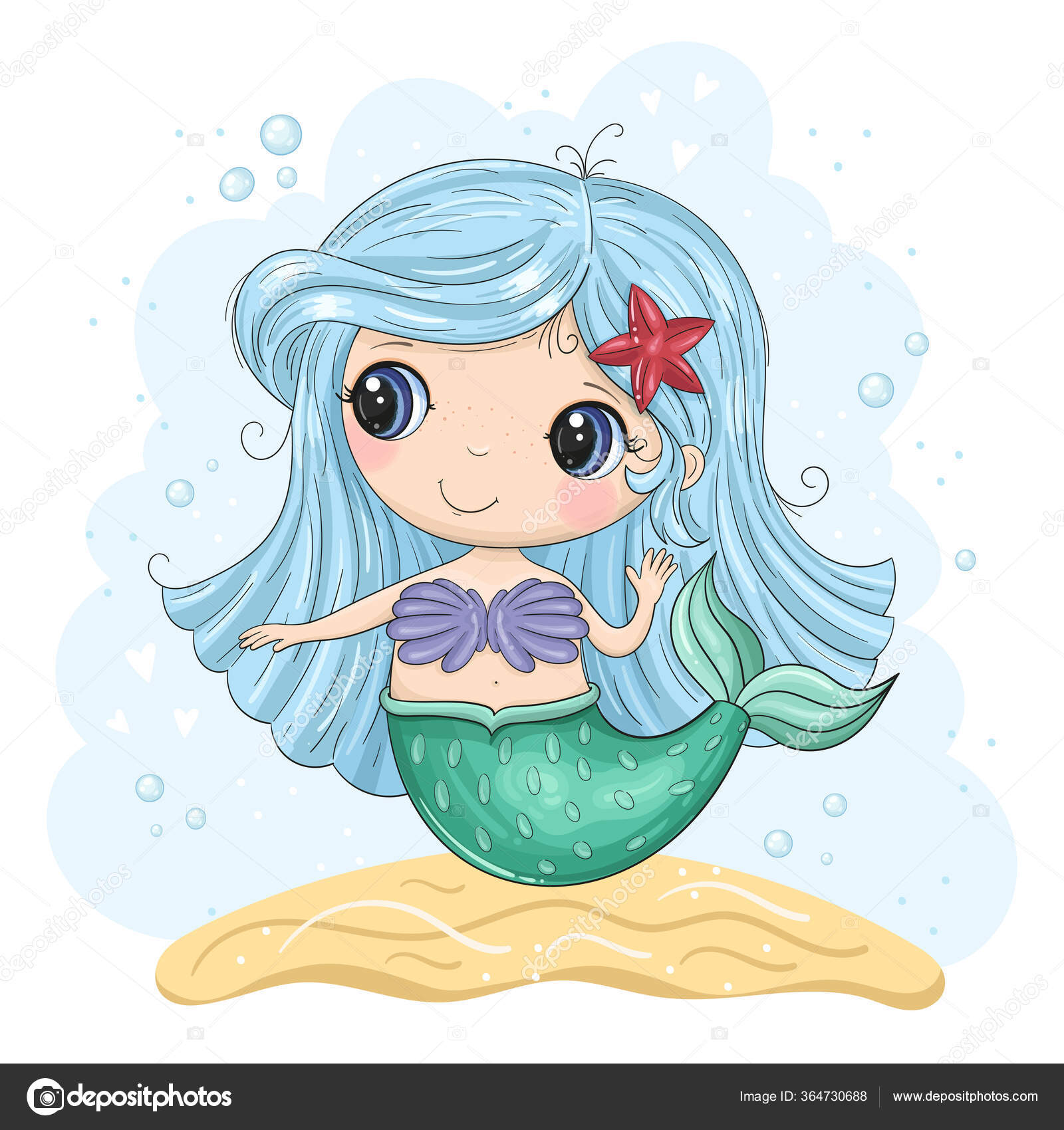 Desenho para colorir para crianças. Bonita sereia dos desenhos animados  está sentado na rocha. Personagens kawaii vetores. Estrela-do-mar . imagem  vetorial de kristina0702© 378224690