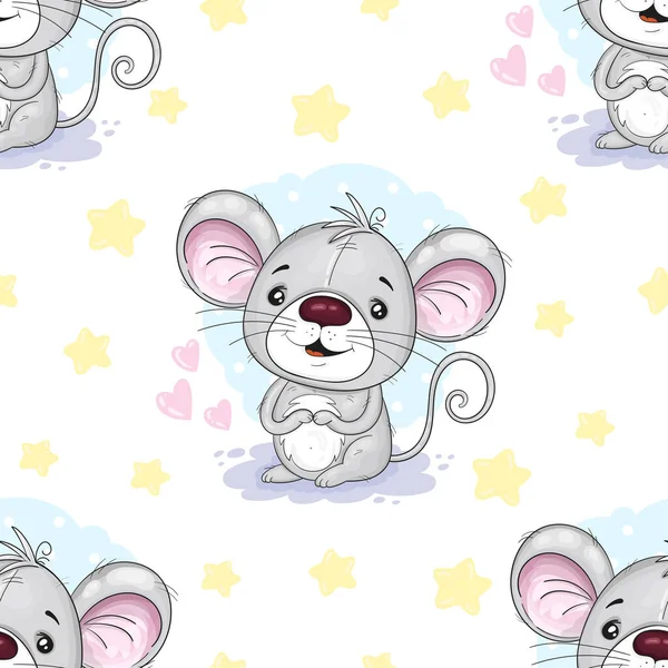 Cute Bezproblemowy Wzór Zabawną Myszką Słodka Mysz Kreskówek Ręcznie Rysowane — Wektor stockowy