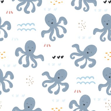 Çizgi film tarzında güzel el çizimi ahtapot. vektör baskısı.