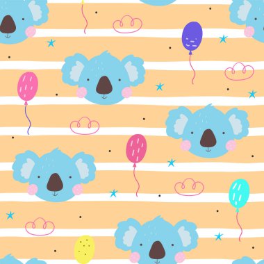 Küçük sevimli bir koalayla kusursuz bir desen. Vektör çizimi. Koala ile vektör baskısı.