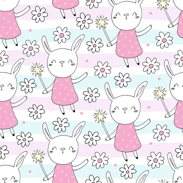 Seamless Pattern Cute Little Bunny Vector Illustration — Stock Vector